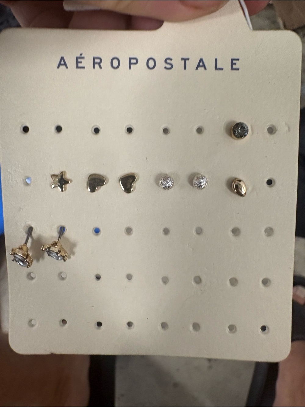 Aéropostale Stud Earring Set Stars Hearts Round White Rhinestone Gold/Silver